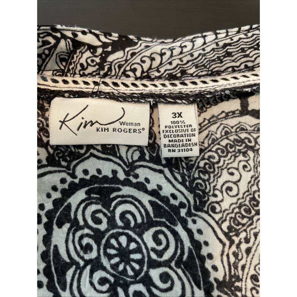 Kim Rogers Woman 3X Paisley Tunic Top Black White Tassel Boho Plus Blouse - Picture 10 of 10